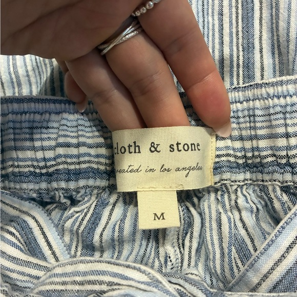 Cloth & Stone Size M Striped Linen Blend Tie Waist Wide Leg Pants - Picture 4 of 6